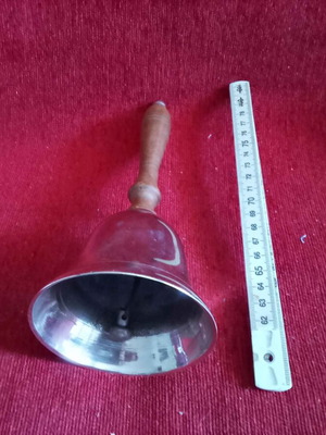 School bell 1970-80 with wooden handle and bronze plating