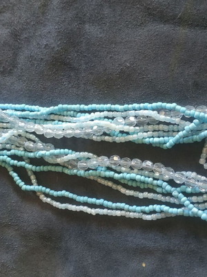 Beaded fashion necklace with 7 strands in turquoise and blue like new