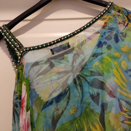 One Shoulder Blouse with Pearls and Beads like new, multicolor