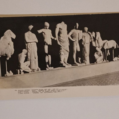 Postcard Museum of Olympia East Pediment of Zeus Temple 460 BC used, black and white