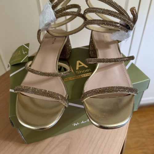 Luigi gold sandals with rotating strass ankle strap, size 37, new