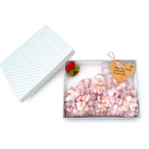 Handmade knitted bag new with flower and dedication heart for mom