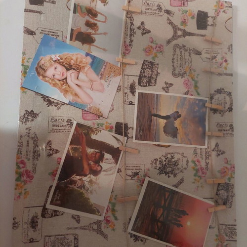 Photo frame with fabric and wooden clips new, 40×60 cm