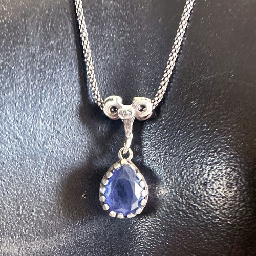 Vintage silver necklace 925 mid century with blue stone used