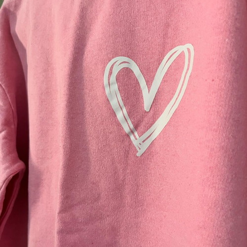 Pink sweatshirt like new with white heart, size S/M