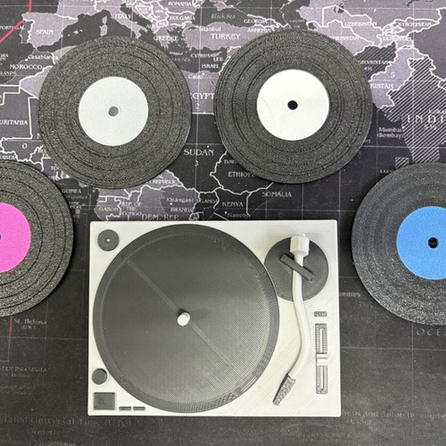 3D Printed Vinyl Turntable Coaster Holder with 4 Coasters, New