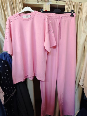 Women's tracksuit set with pearls pink new
