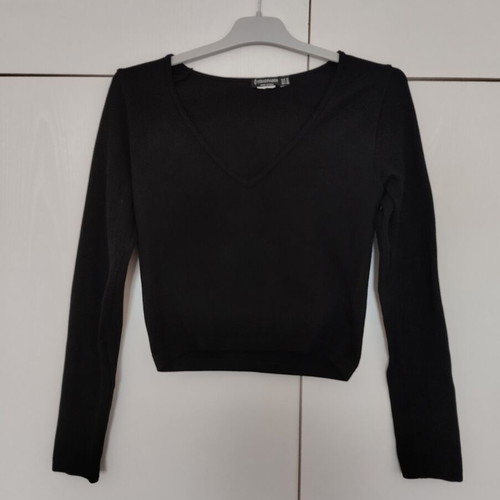Stradivarius black blouse used, long sleeve, rib knit, crop, small medium