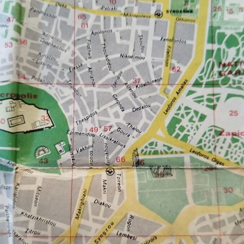 Athens and Attica map used, vintage 1950s