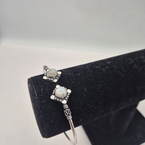Silver Plated Moonstone Bangle Bracelet adjustable