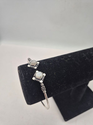 Silver Plated Moonstone Bangle Bracelet adjustable