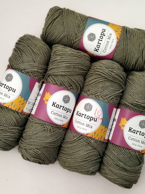 Boho Kartopu Cotton Mix knitting yarn set 5 new, green khaki