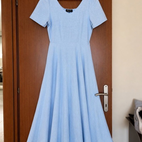 Blue cotton midi dress lined, size L, like new