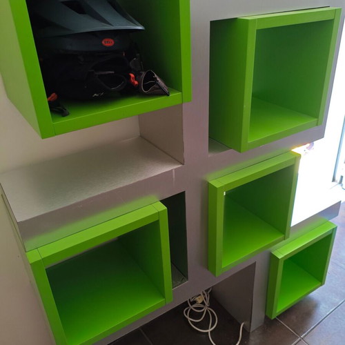 Set of 4 display shelves with lighting and storage, MDF wood