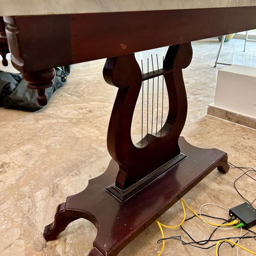 Classic console entry table with marble like new, mahogany