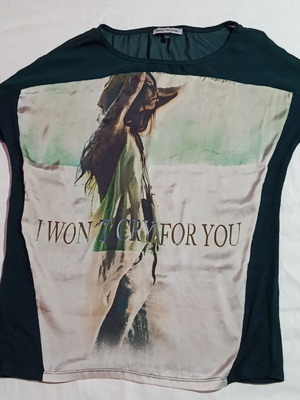 Bershka blouse S used, dark cypress green with front print
