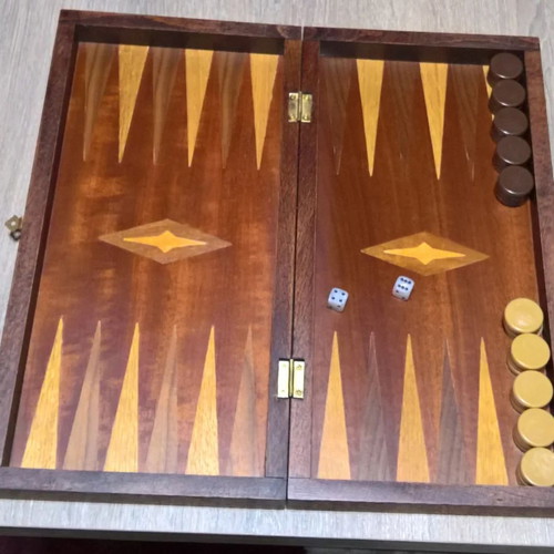 Wooden used portable backgammon made of mahogany