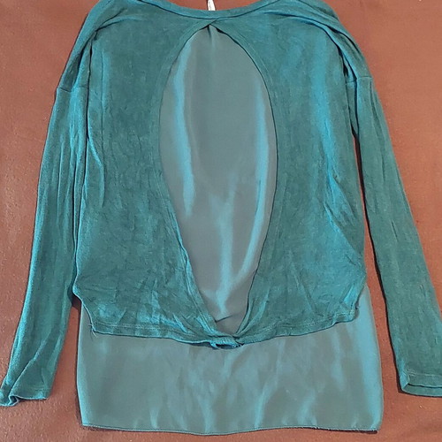 Italian Style blouse with sheer layers and decorative zippers, medium, cypress green