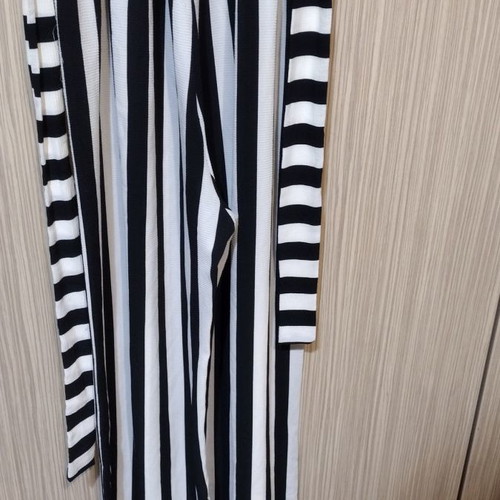 Striped polyester one-piece used, medium size with waist tie