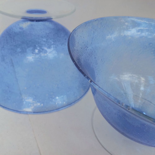 Glass bowl set like new, two decorative handblown pieces