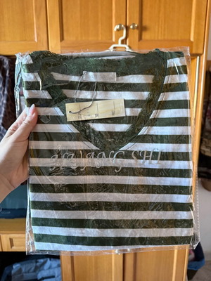 Summer striped blouse green with white new