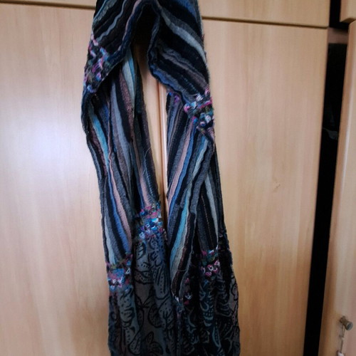 Knitted thin scarf new black with patterns and details