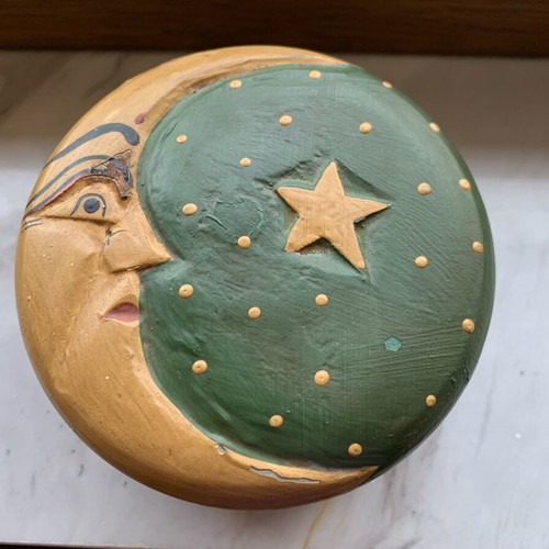 Wooden decorative box with moon used, handmade