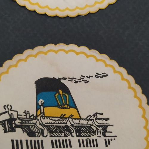 Greek Line paper coasters pack of 6 used, 1960s