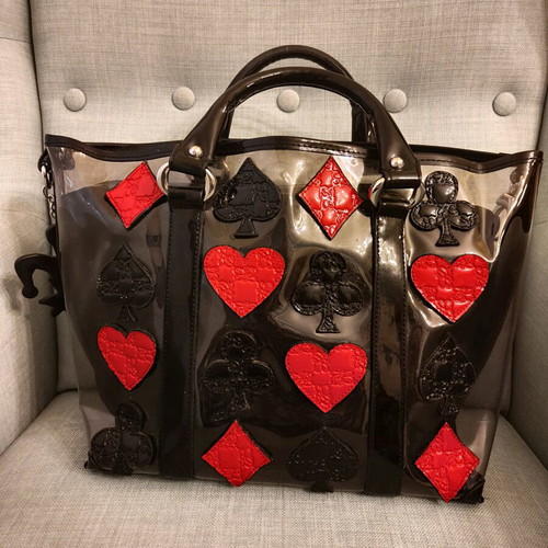 Tosca Blu transparent handbag with embossed card symbols like new