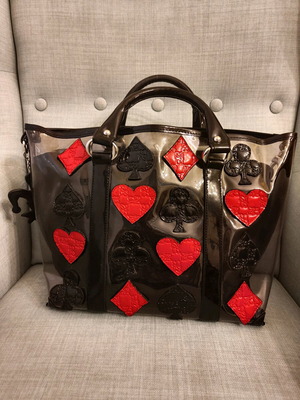 Tosca Blu transparent handbag with embossed card symbols like new