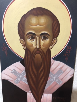 Handmade Byzantine icon of Saint Basil