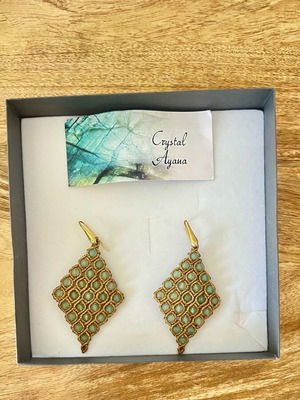Crystal Ayana Handmade Macrame Earrings with Green Semi-Precious Stone New