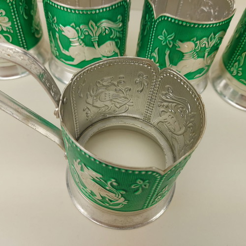 Old Soviet Russian set of 5 cup holders type podstakannik used