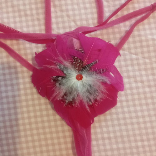 Sexy lingerie new, size up to small, fuchsia with real feathers