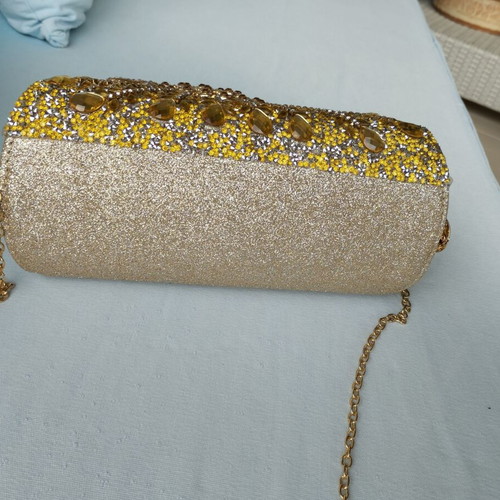 Evening shoulder and handheld bag new, gold with peacock