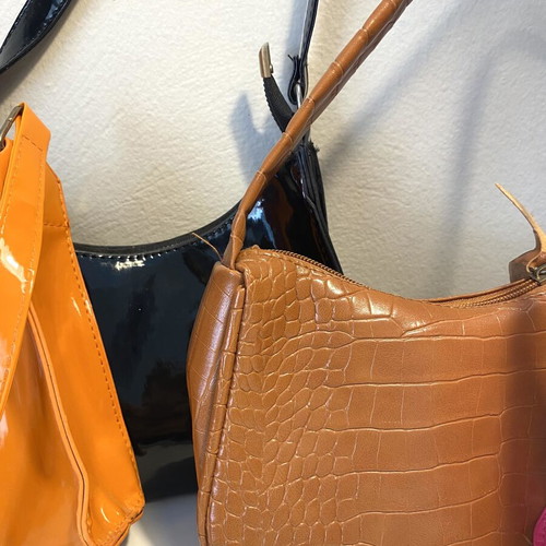 Shein shoulder bags, set of four, black, brown, fuchsia and orange