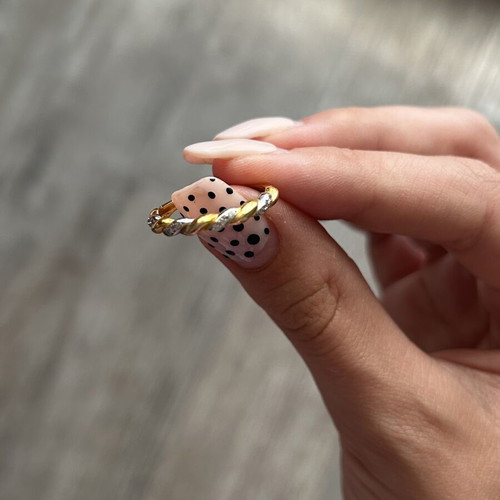 Gold and silver stainless steel ring with stones, new