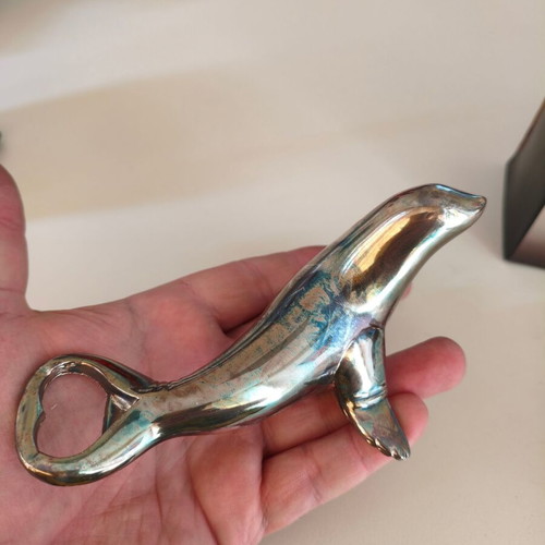 Vintage 1980s Silverplated Seal Bottle Opener new in packaging
