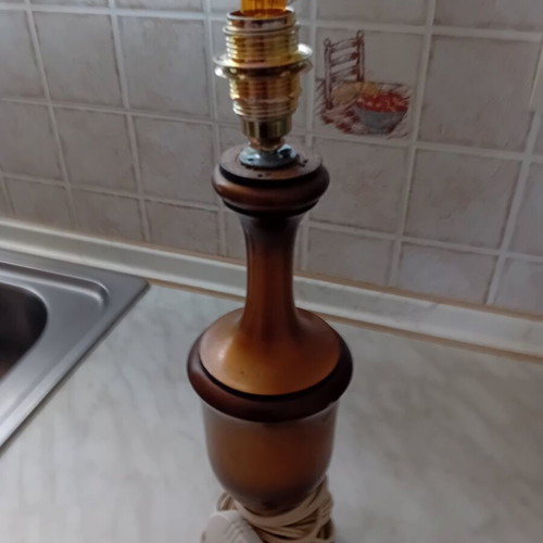 Vintage opaline and wood table lamps set of two, like new