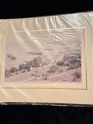 Black and white engraving Aigio port view new 40x30cm