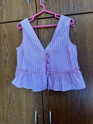 Zara top large striped white pink cotton with front ties like new