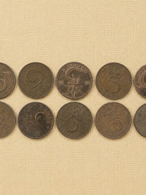 Old Dutch 5 Cent Coins used, set of 10 with natural patina