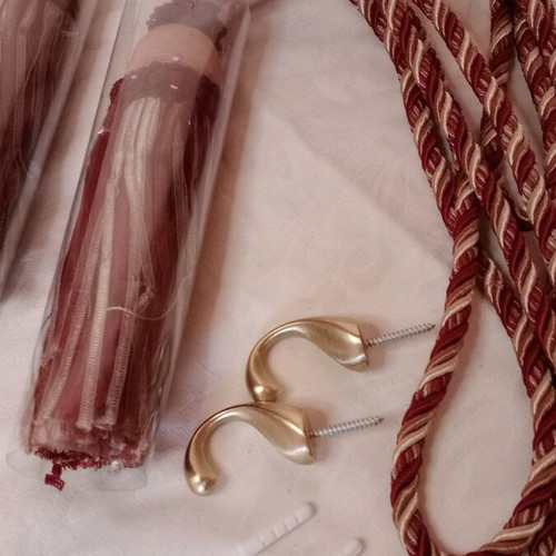 Large curtain tiebacks new in burgundy, gold, and copper colors