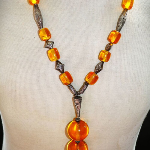 Artificial Amber Necklace with Sterling Silver 925 New