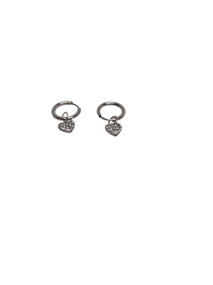 Hoop earrings with heart charm new, silver stainless steel