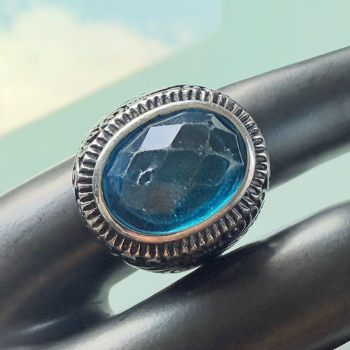 Ring made of stainless steel 316L with blue cubic zirconia used
