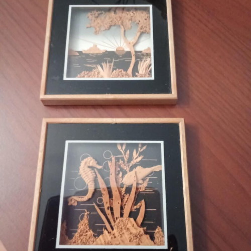 Vintage cork framed art set of 2 from 1984, like new