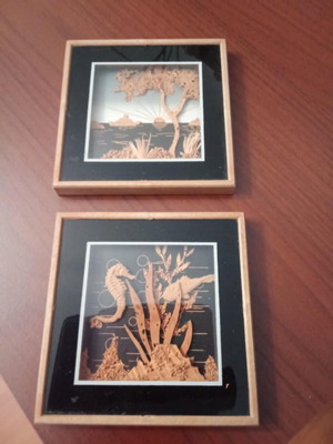 Vintage cork framed art set of 2 from 1984, like new