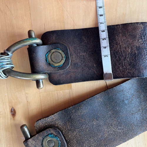 Brown leather belt with brass buckle used, size 90