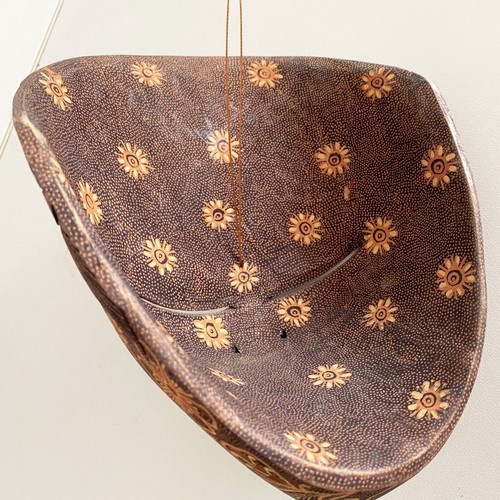 Wooden Batik Handmade Wall Mask with Flowers Indonesian Style like new